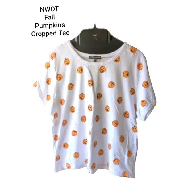 Love Peace & Lazy Days Tops - Pumpkin Days Cropped Tee Love Peace & Lazy Days Juniors Size XLWhite/Orang NWOT